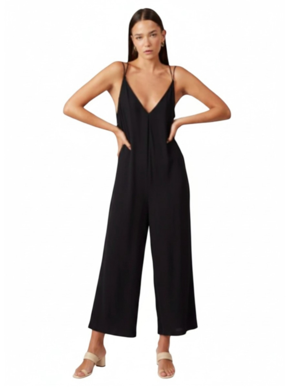 Silk & Salt Dangerously in Love Black V-Neck Jumpsuit Small